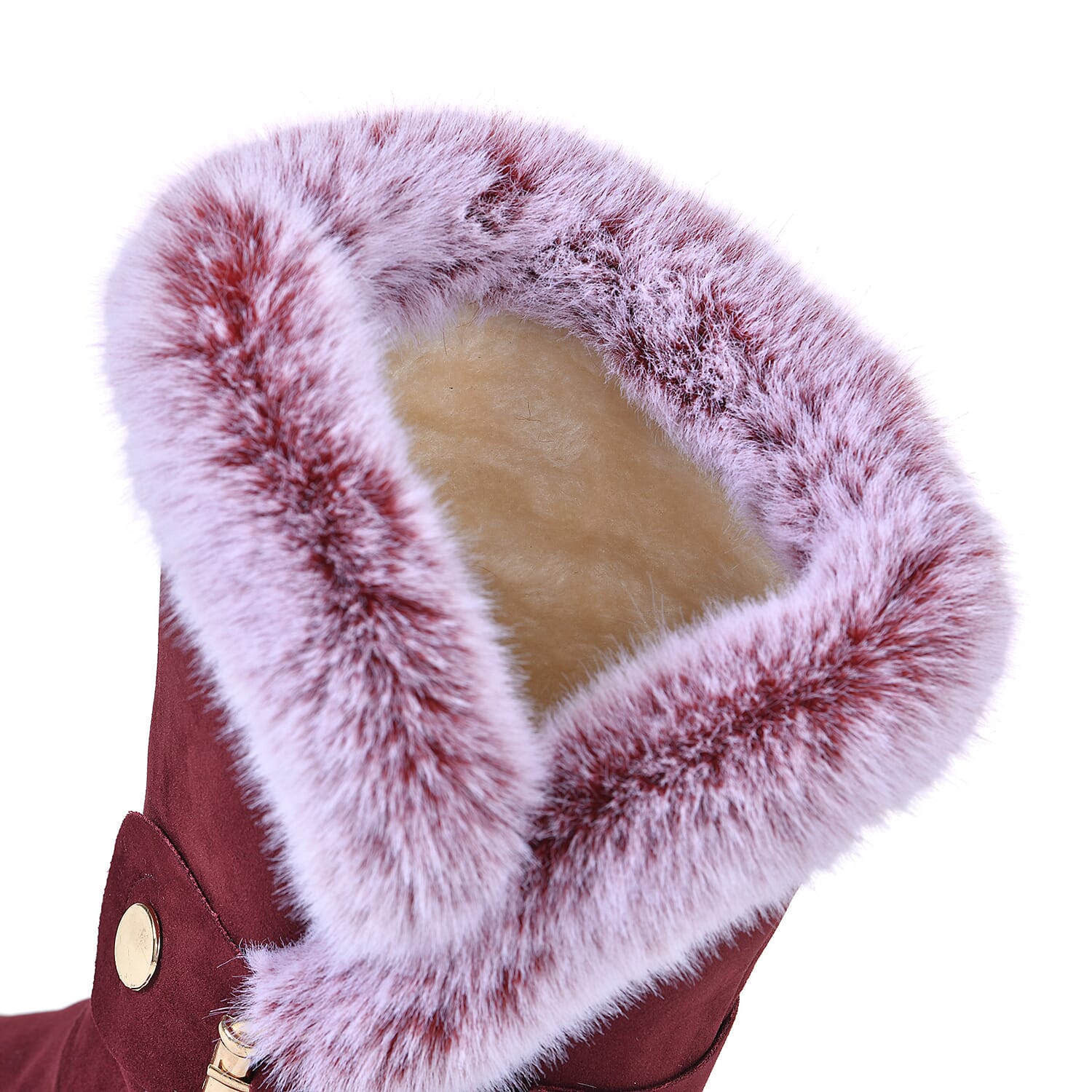 Faux Fur Winter Boots with Buckle - Burgundy 7585377 6