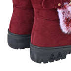 Faux Fur Winter Boots with Buckle (Size 3) - Burgundy