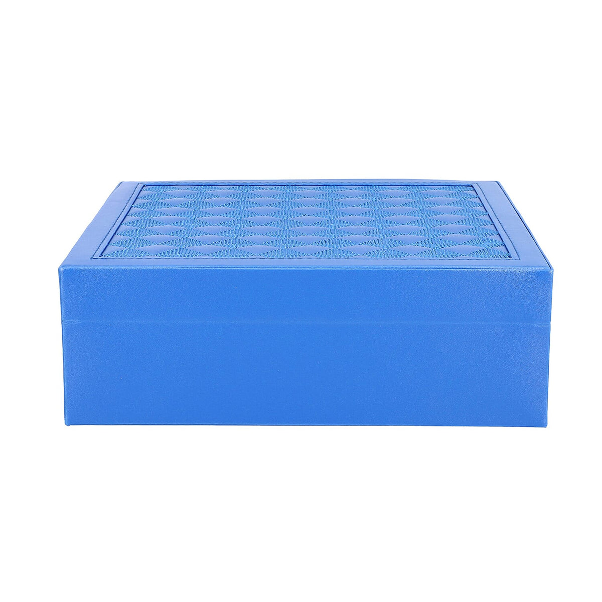 Faux Leather 2 Layer Jewellery Box with Stitching Surface and Sturdy Lock with Key Jewellery Storage Organiser for Necklace, Earrings, Watches Bracelets, Rings, Watches and Accessories for Women's and Girls - Blue 6070762 2