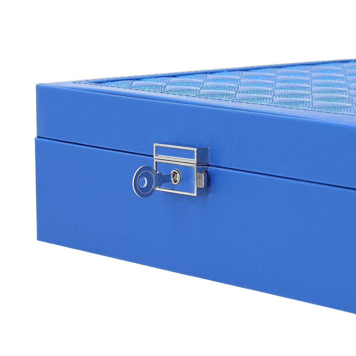 Faux Leather 2 Layer Jewellery Box with Stitching Surface and Sturdy Lock with Key Jewellery Storage Organiser for Necklace, Earrings, Watches Bracelets, Rings, Watches and Accessories for Women's and Girls - Blue 6070762 3