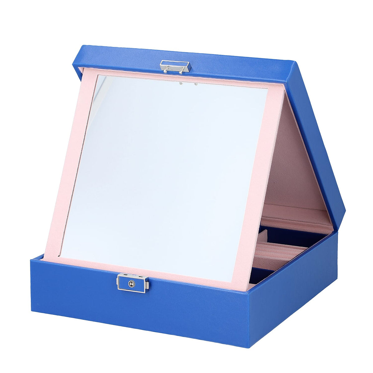 Faux Leather 2 Layer Jewellery Box with Stitching Surface and Sturdy Lock with Key Jewellery Storage Organiser for Necklace, Earrings, Watches Bracelets, Rings, Watches and Accessories for Women's and Girls - Blue 6070762 4