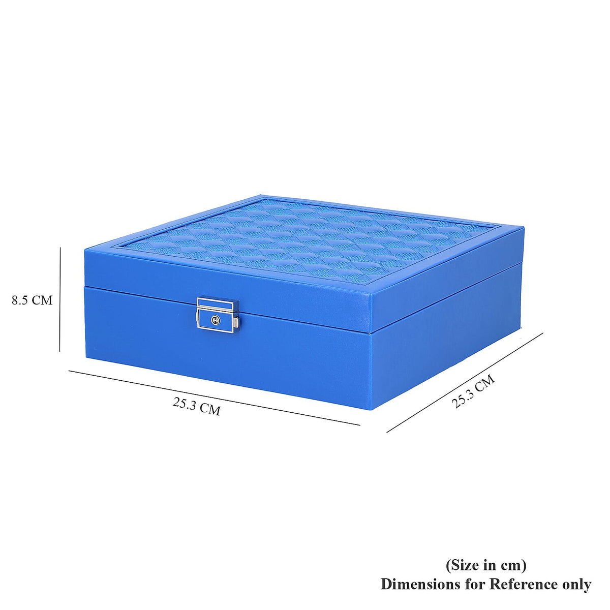Faux Leather 2 Layer Jewellery Box with Stitching Surface and Sturdy Lock with Key Jewellery Storage Organiser for Necklace, Earrings, Watches Bracelets, Rings, Watches and Accessories for Women's and Girls - Blue 6070762 7