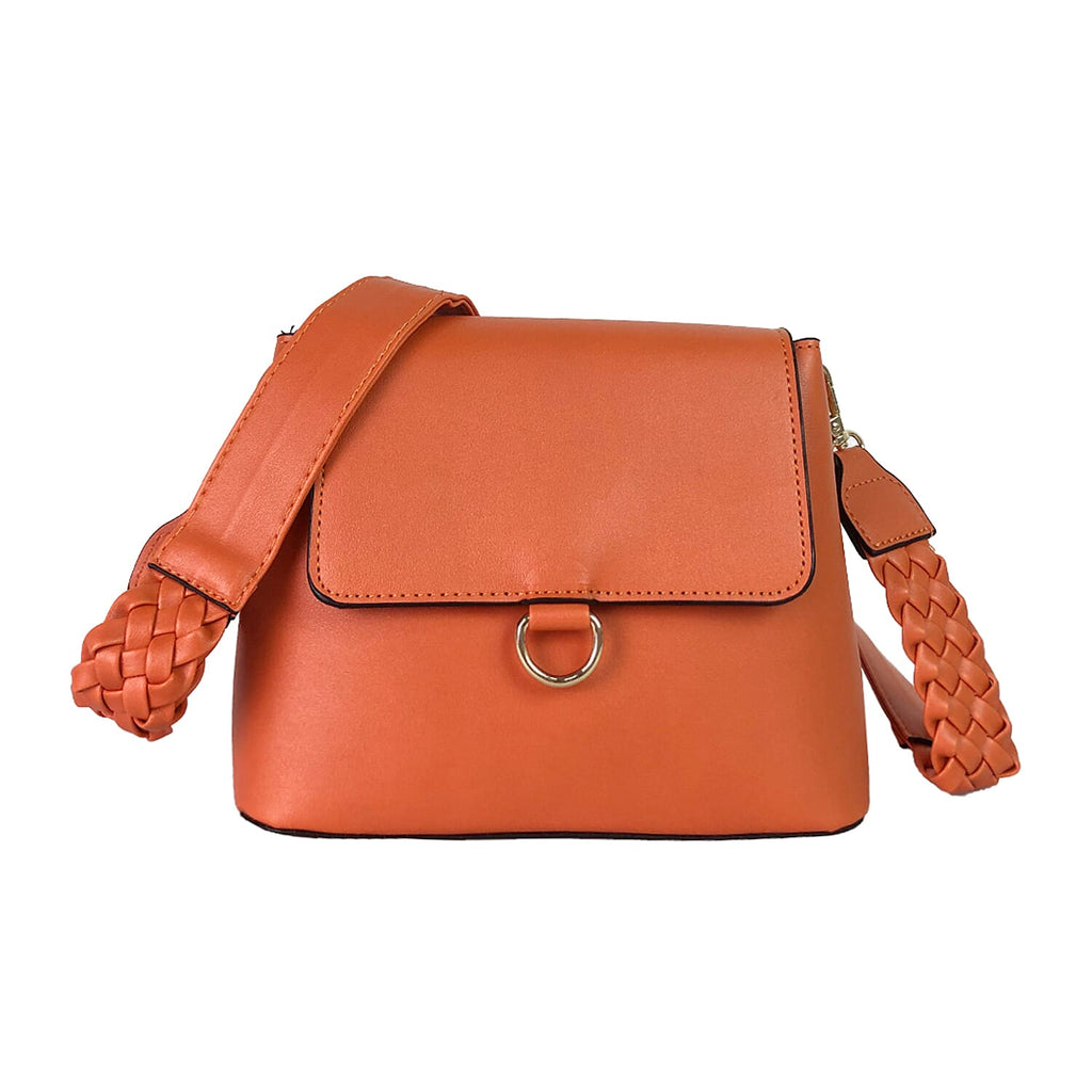 Faux Leather Plain Crossbody Bag with Shoulder Strap (Size 21x16x9 Cm) - Orange