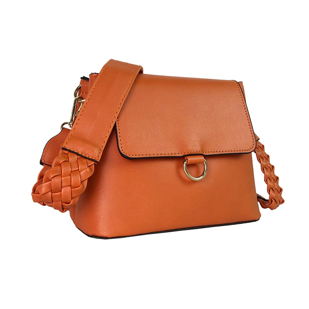 Faux Leather Plain Crossbody Bag with Shoulder Strap (Size 21x16x9 Cm) - Orange