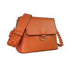 Faux Leather Plain Crossbody Bag with Shoulder Strap (Size 21x16x9 Cm) - Orange