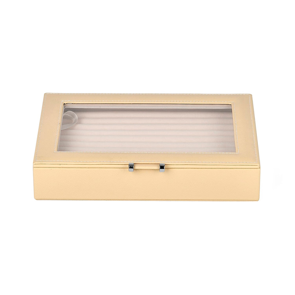 Beige Stylish Ring Box with Glass Display &amp; Anti-Tarnish Lining (Holds up to 100 Rings) â€“ 10x7x2 cm 6096695 2