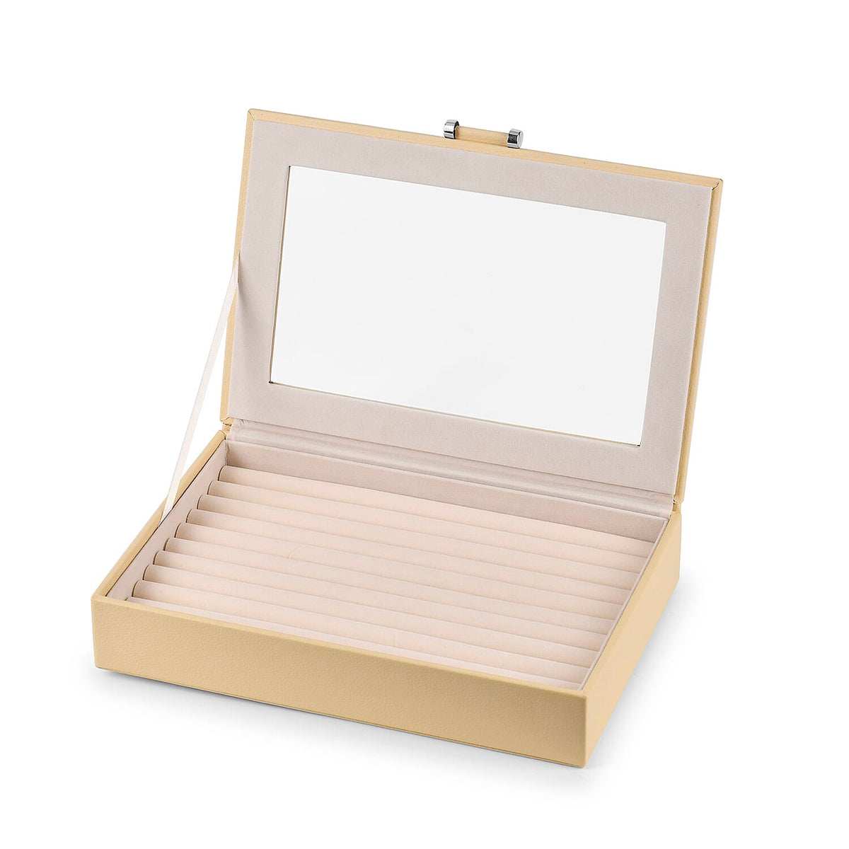 Beige Stylish Ring Box with Glass Display &amp; Anti-Tarnish Lining (Holds up to 100 Rings) â€“ 10x7x2 cm 6096695 5
