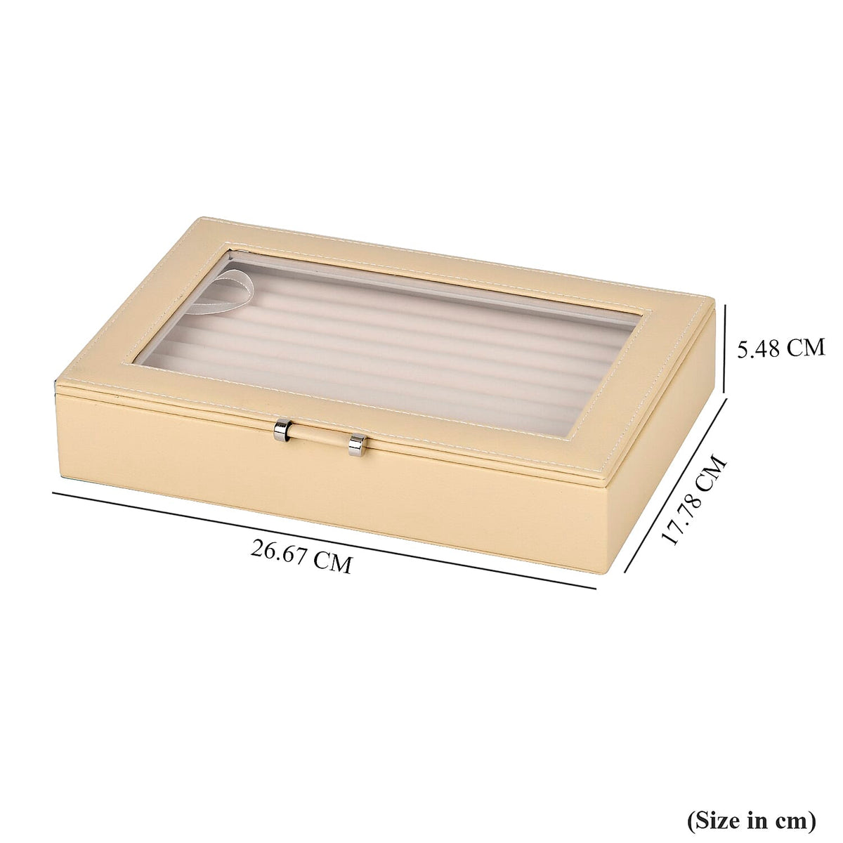 Beige Stylish Ring Box with Glass Display &amp; Anti-Tarnish Lining (Holds up to 100 Rings) â€“ 10x7x2 cm 6096695 7