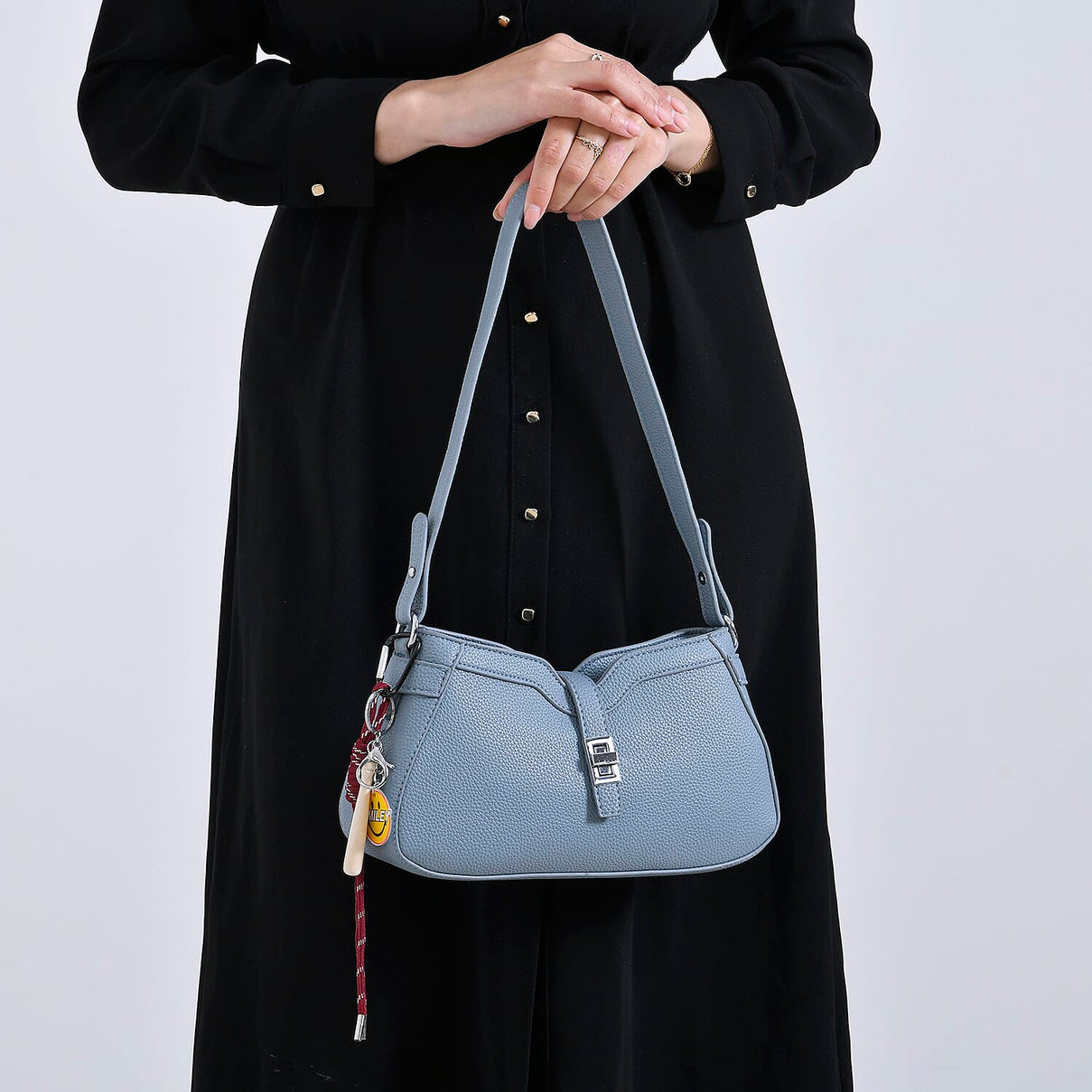 Designer Closeout - Super Soft Shoulder Bag with Charm Detail &amp; Adjustable Strap - Light Stone Blue 8043428 3