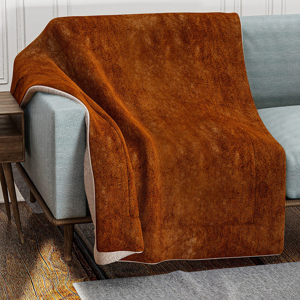 Faux Rabbit Fur Patterned Blanket (Size 150 x 200 cm) - Brown - White