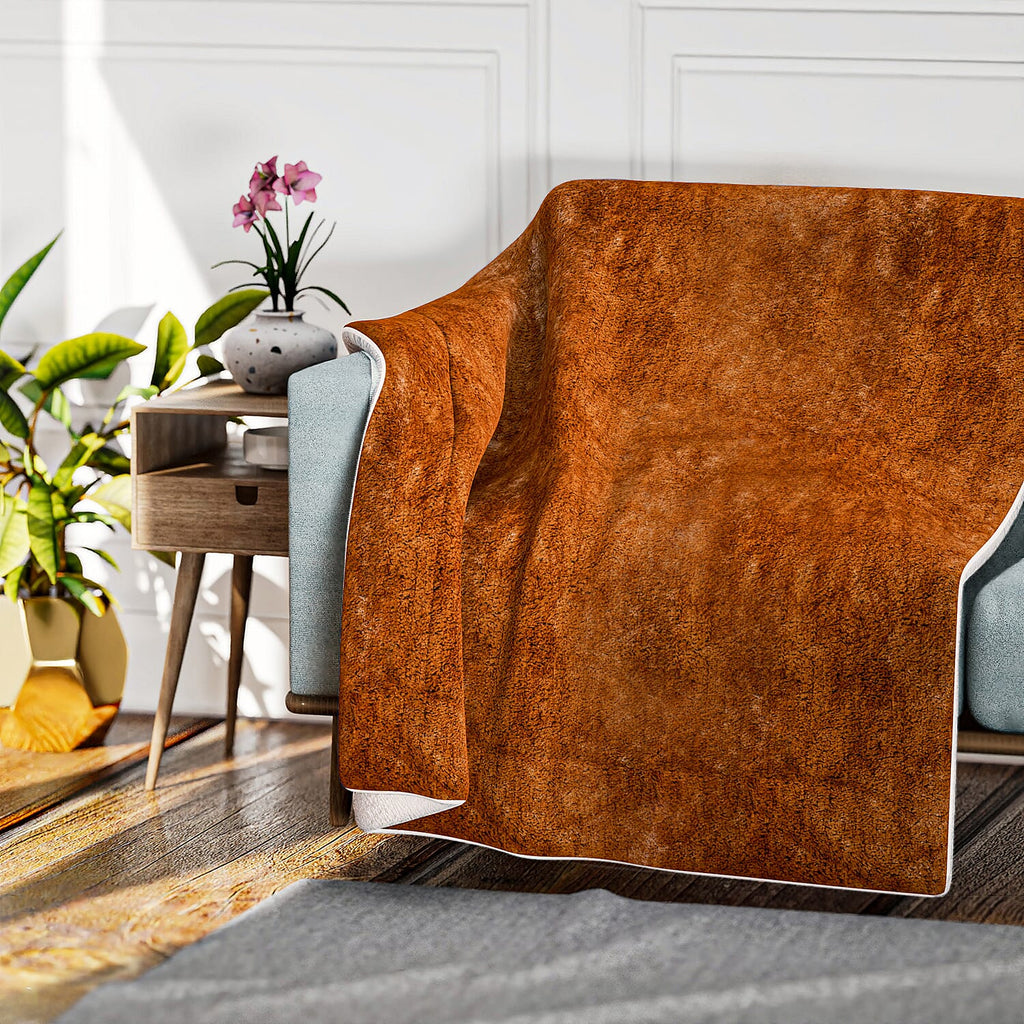 Faux Rabbit Fur Patterned Blanket (Size 150 x 200 cm) - Brown - White