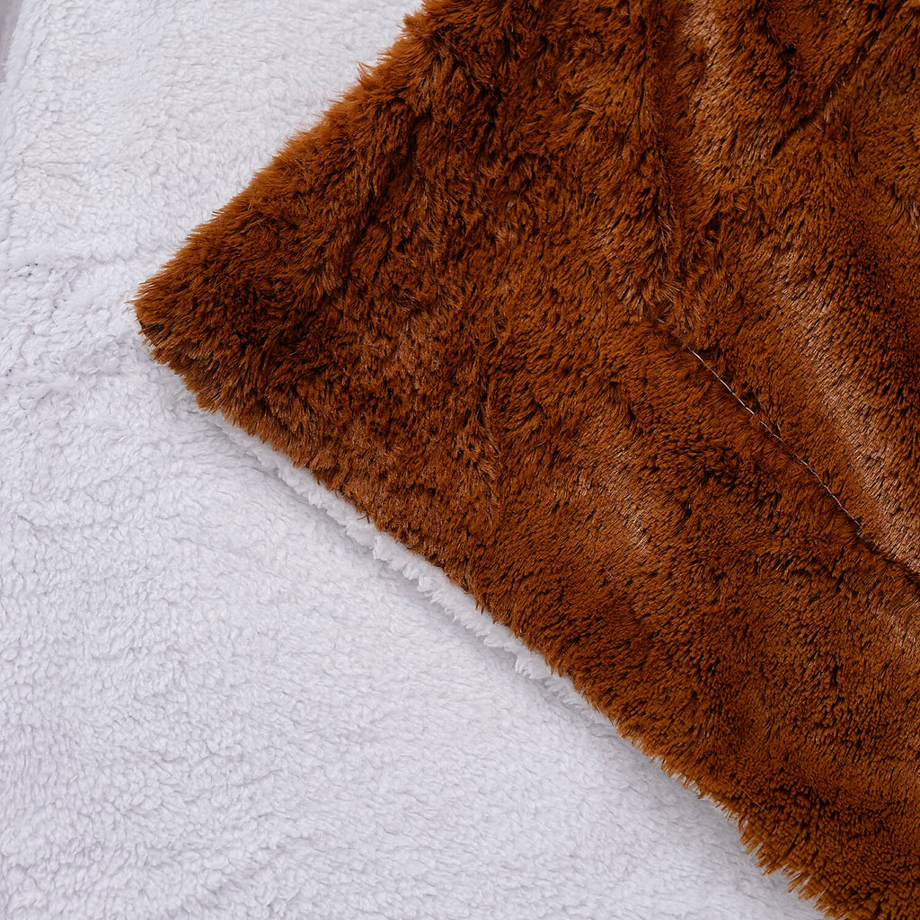 Faux Rabbit Fur Patterned Blanket (Size 150 x 200 cm) - Brown - White