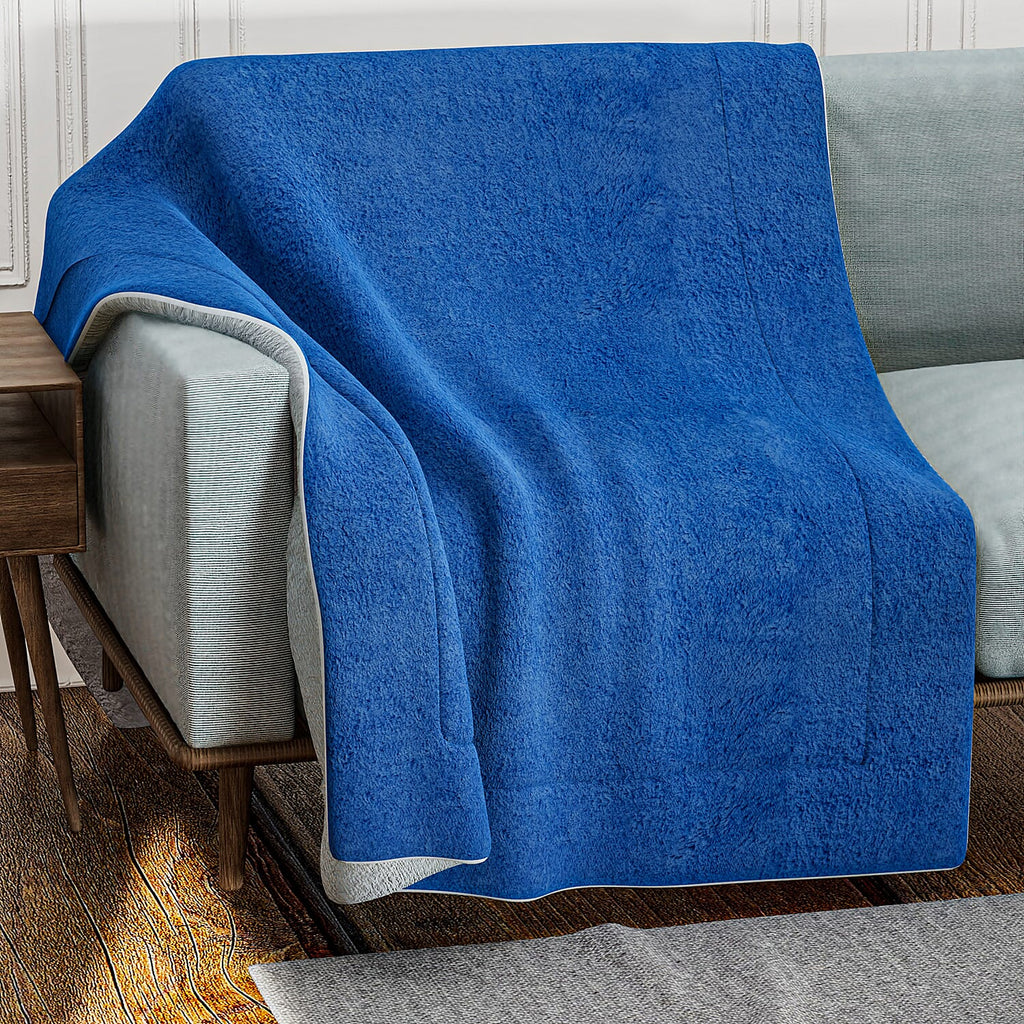 Faux Rabbit Fur Double Layer Blanket (Size-200x150cm) - Navy