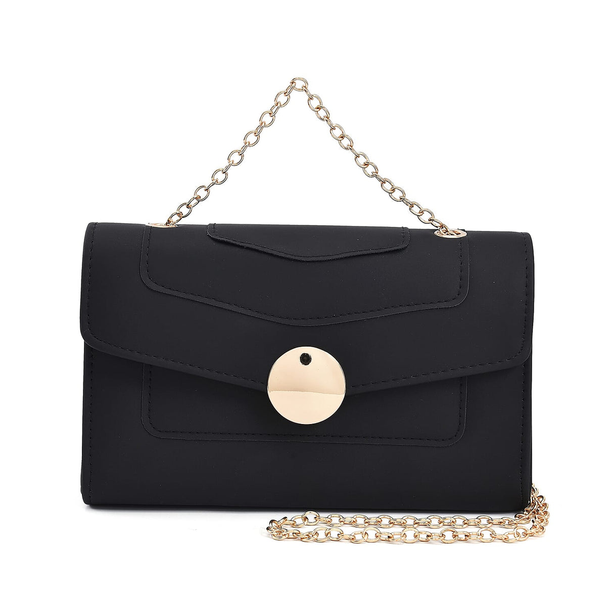 Faux leather Matte Clutch Bag with Metal Chain and Shoulder Strap - Black 8881176 0