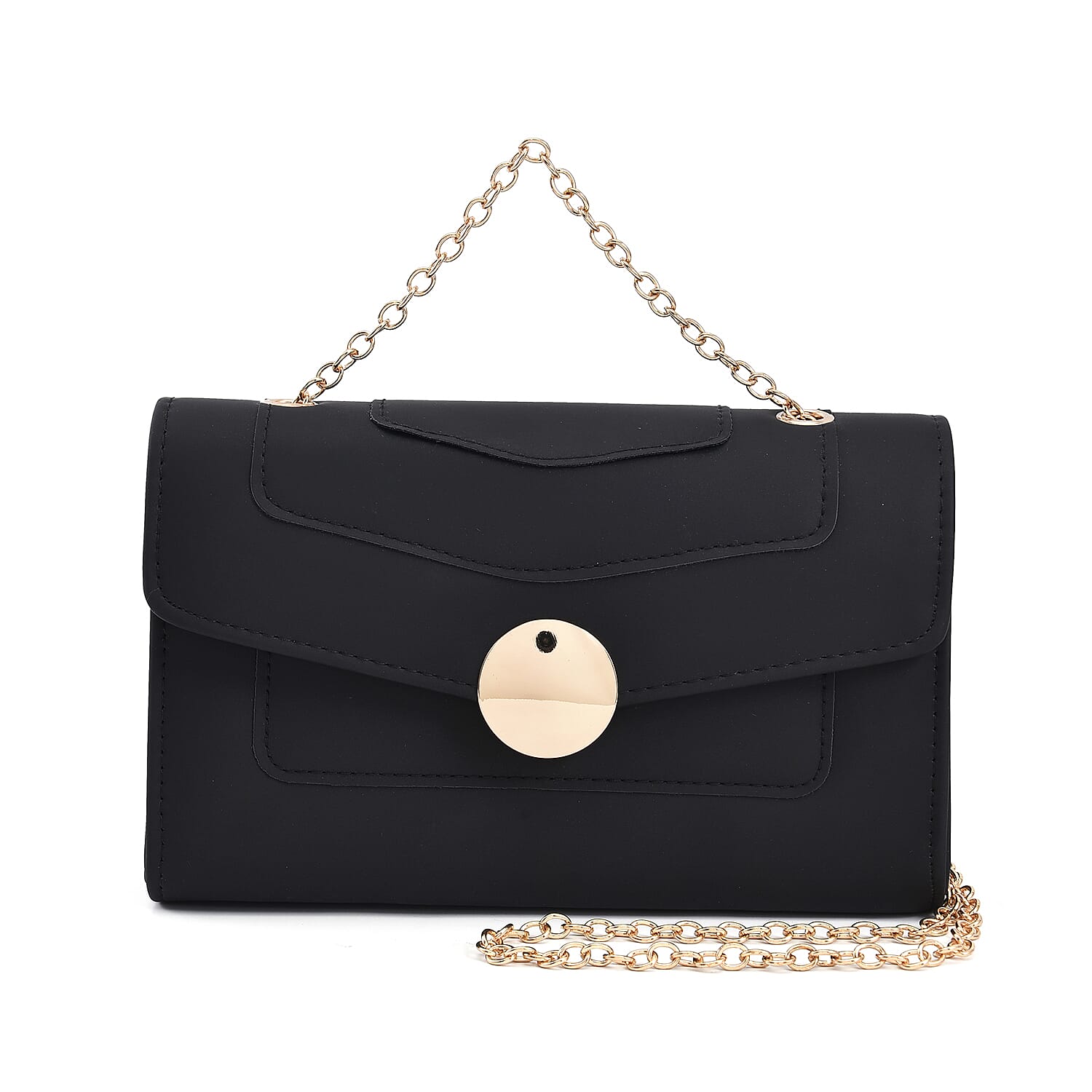 Faux leather Matte Clutch Bag with Metal Chain and Shoulder Strap - Black 8881176 0