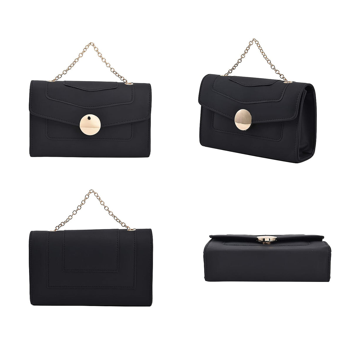 Faux leather Matte Clutch Bag with Metal Chain and Shoulder Strap - Black 8881176 2