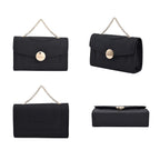 Matte Clutch Bag with Metal Chain and Shoulder Strap (Size 22x12x7 Cm) - Black