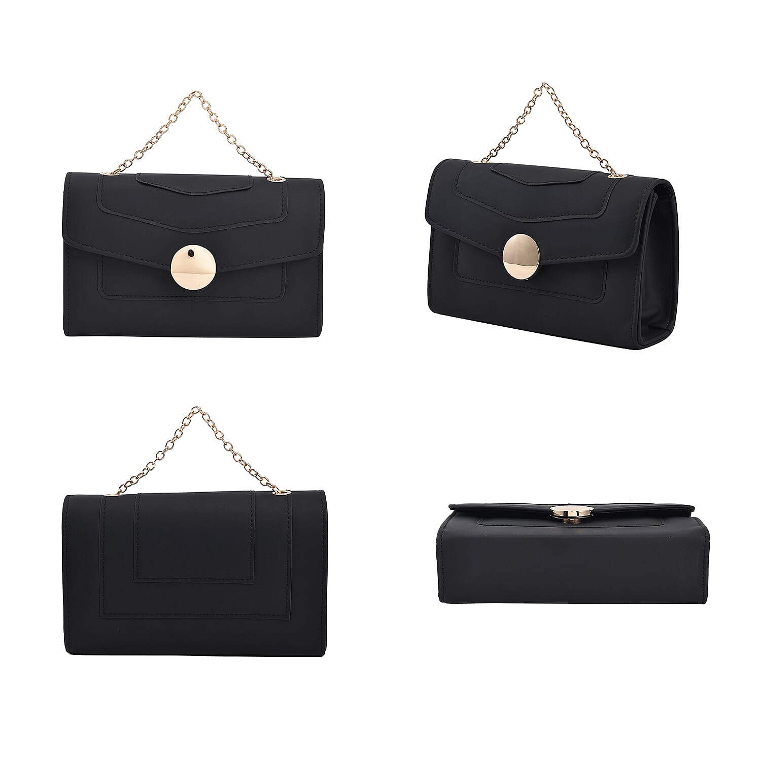 Faux leather Matte Clutch Bag with Metal Chain and Shoulder Strap - Black 8881176 2