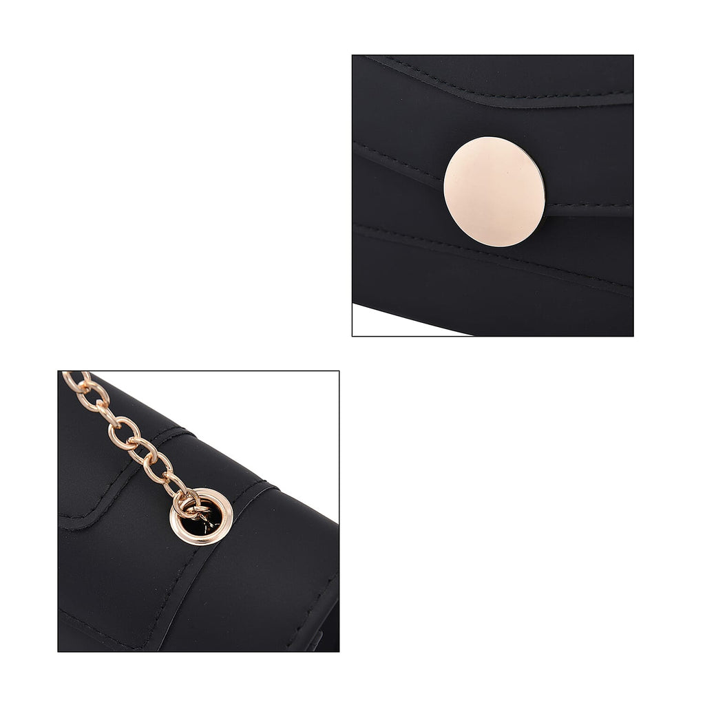 Matte Clutch Bag with Metal Chain and Shoulder Strap (Size 22x12x7 Cm) - Black