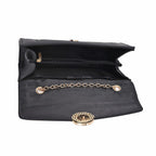 Matte Clutch Bag with Metal Chain and Shoulder Strap (Size 22x12x7 Cm) - Black