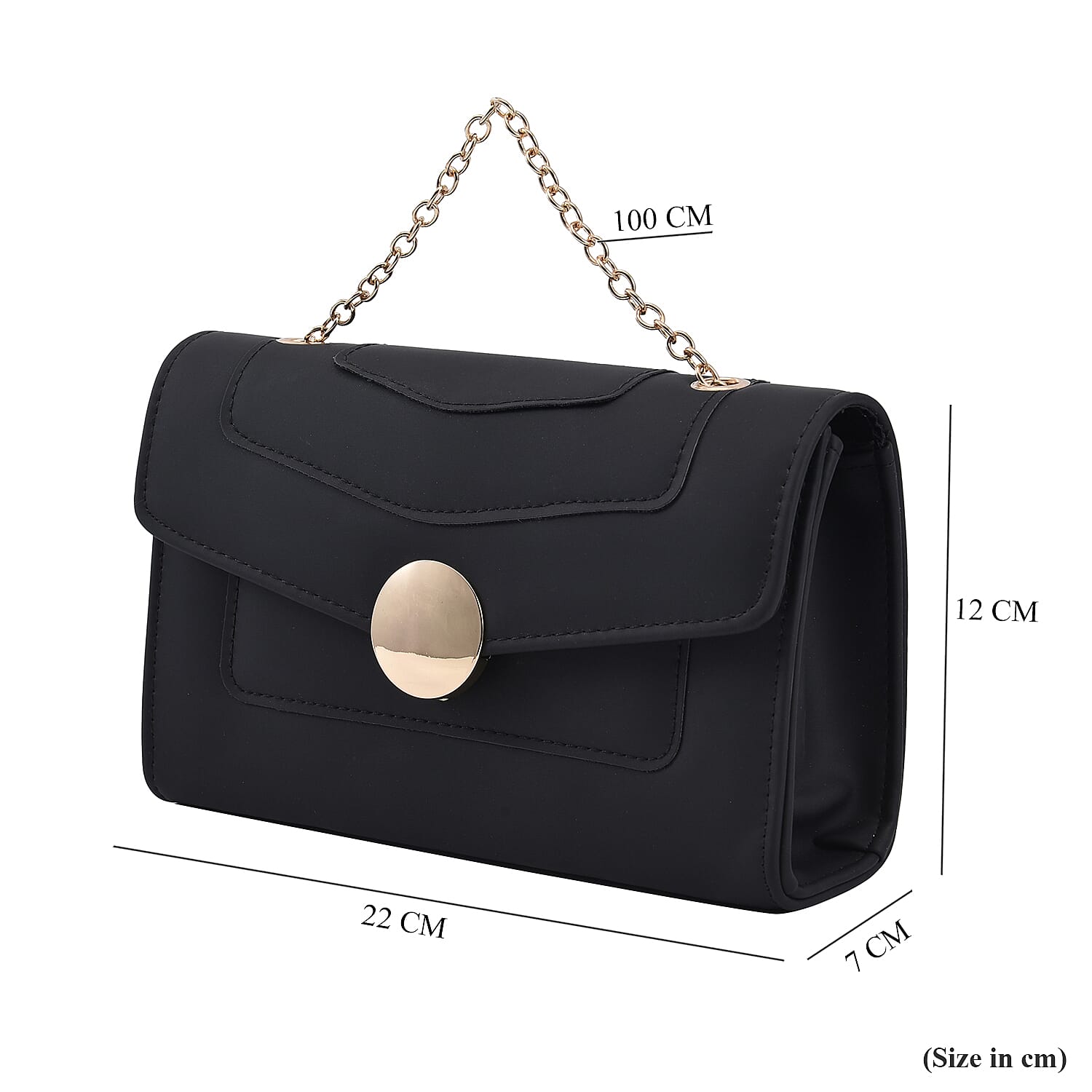 Faux leather Matte Clutch Bag with Metal Chain and Shoulder Strap - Black 8881176 5