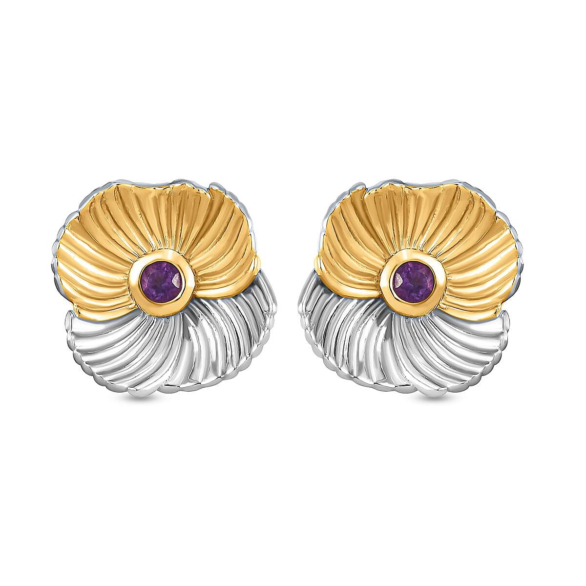 February Birthflower Violet with Amethyst Earrings in Two Tone Sterling Silver 7541009 0