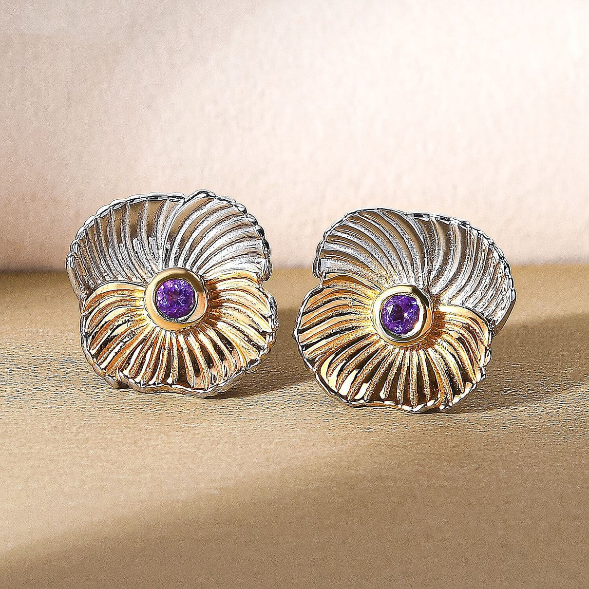 February Birthflower Violet with Amethyst Earrings in Two Tone Sterling Silver 7541009 2