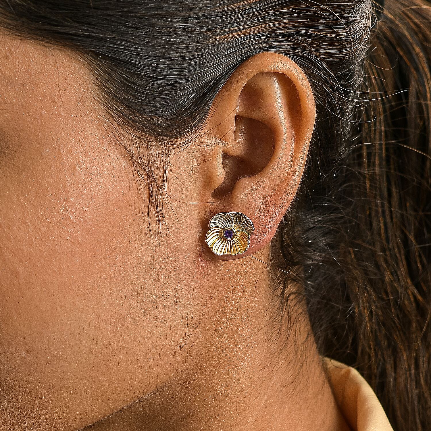 February Birthflower Violet with Amethyst Earrings in Two Tone Sterling Silver 7541009 3