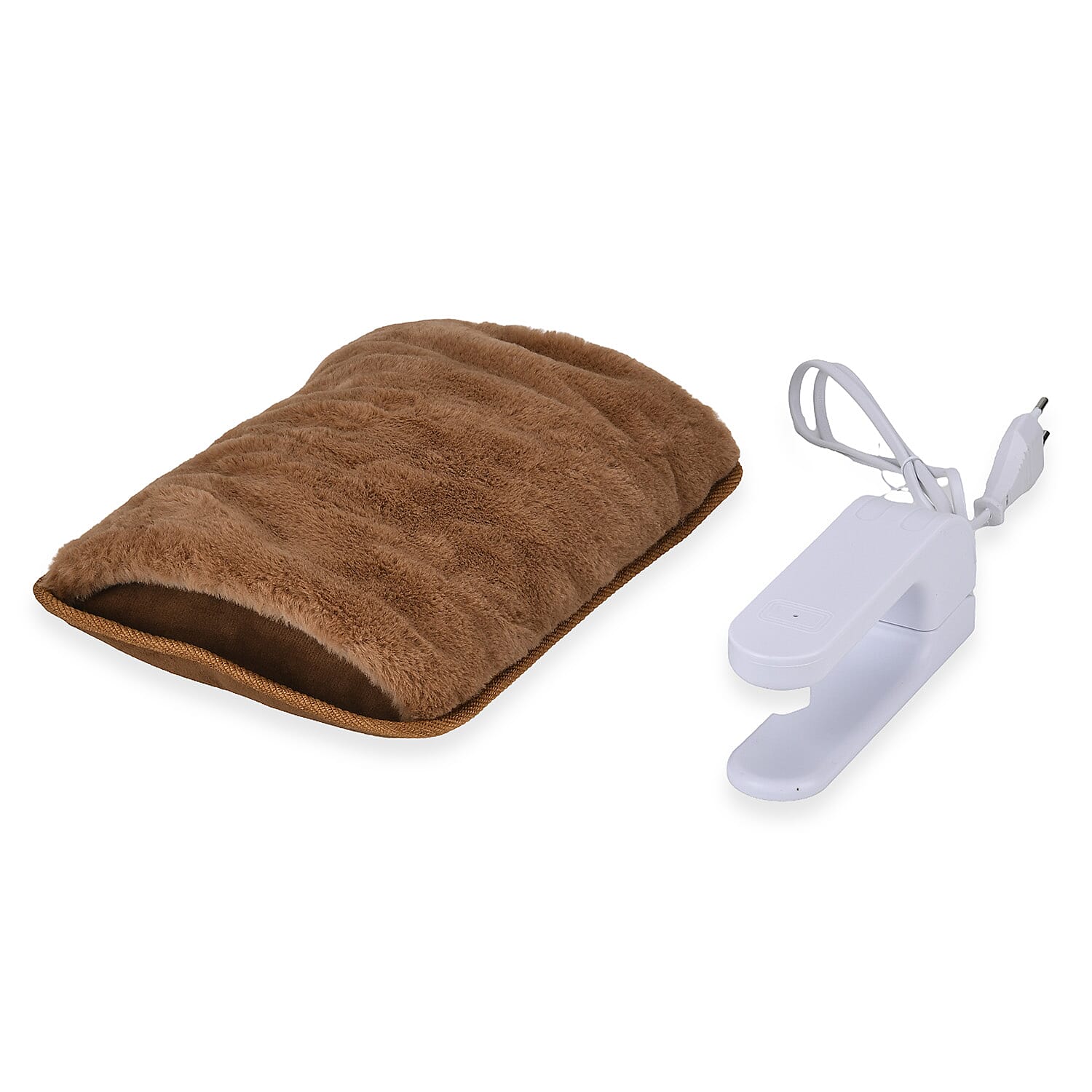 Electric Hot Water Bottle with Soft Plush Cover - Beige 7803833 0