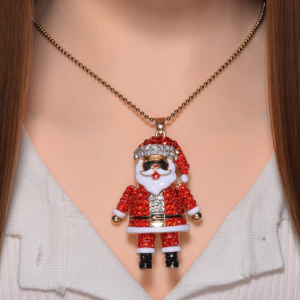 Multi Colour Crystal Enamelled Festive Santa Claus Necklace (Size - 24-2 Ext) 7987751 1