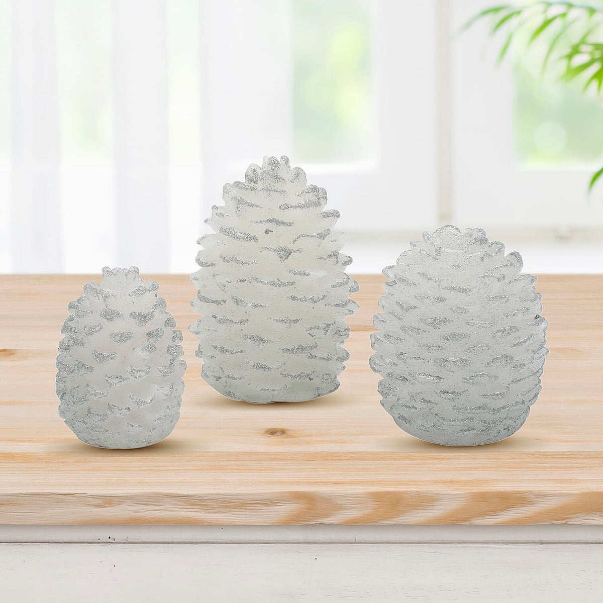 Festive Season Special- Hand Made with Wax 3 Pcs Glitter Pinecone LED Candle Set (2X AAA Battery, Not Included) 8727448 1