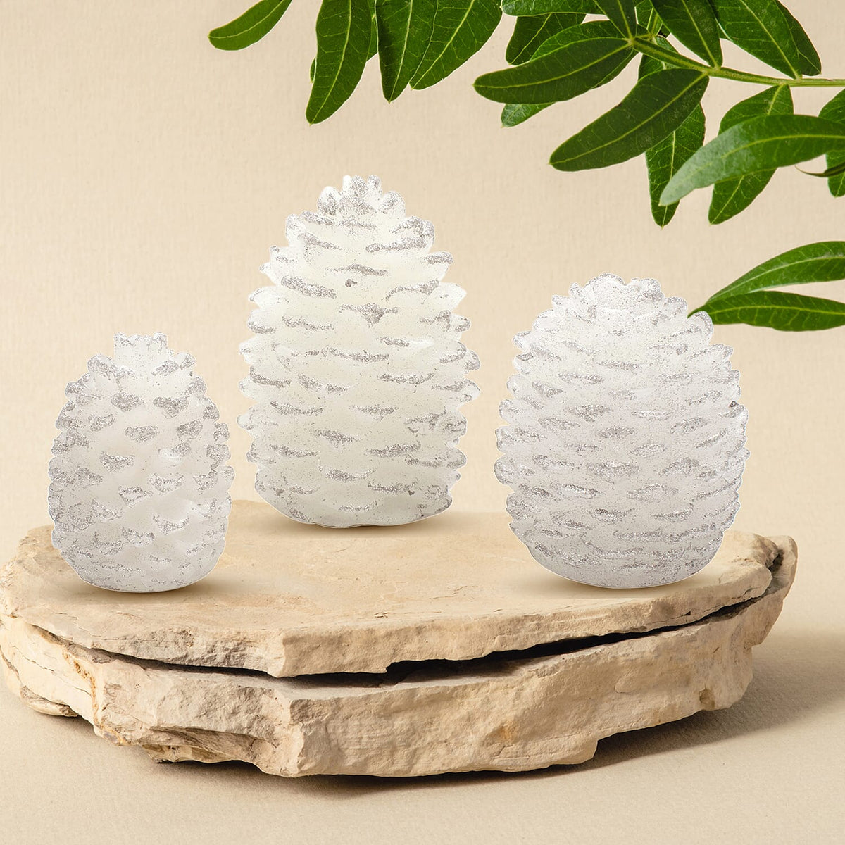 Festive Season Special- Hand Made with Wax 3 Pcs Glitter Pinecone LED Candle Set (2X AAA Battery, Not Included) 8727448 2