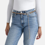 Fiber Belt with Rhinestones (120 cm) - Gold