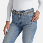 Fiber Belt with Rhinestones (120 cm) - Gold