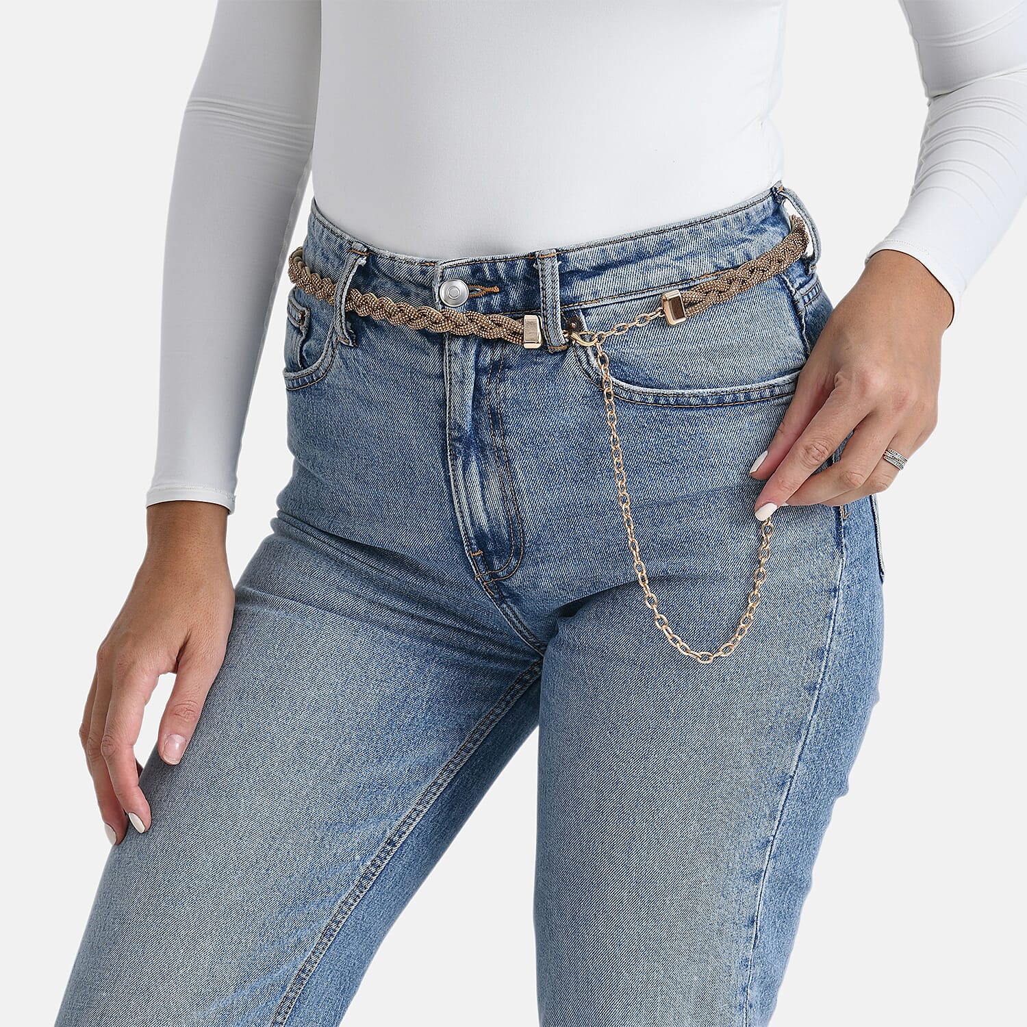 Fiber Belt with Rhinestones (120 cm) - Gold V32351493 3
