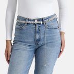 Fiber Belt with Rhinestones (120 cm) - White