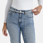 Fiber Belt with Rhinestones (120 cm) - White