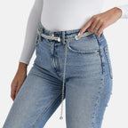 Fiber Belt with Rhinestones (120 cm) - White