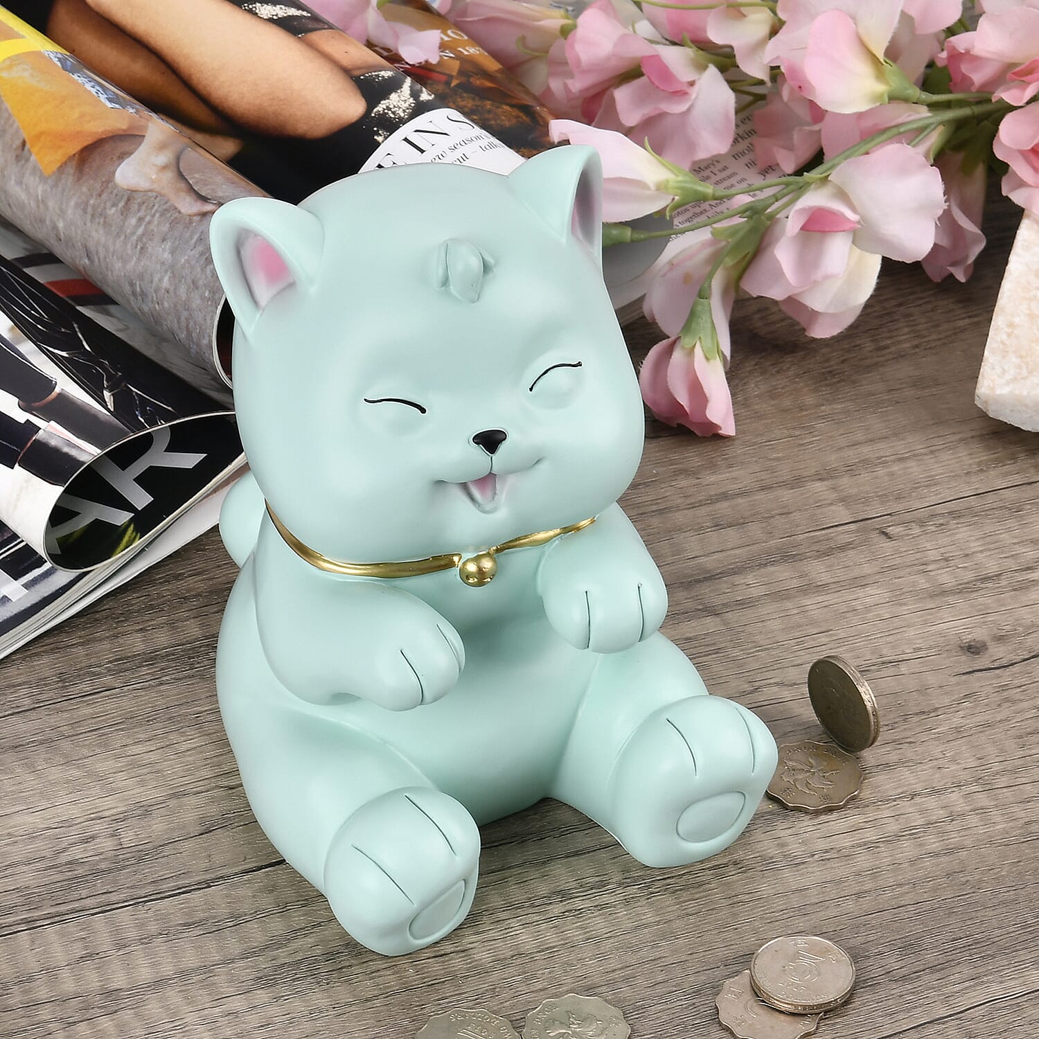 Cute Decorative Cat Figurine Money Bank - Blue 7678691 2