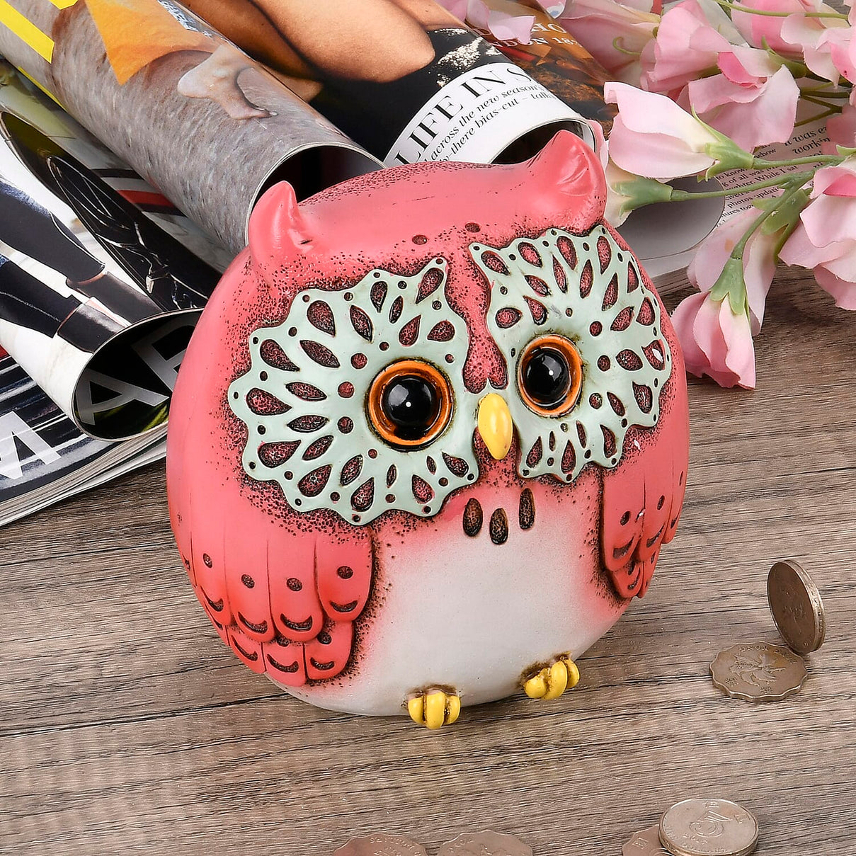 Cute Decorative Owl Figurine Money Bank - Pink 7678673 2