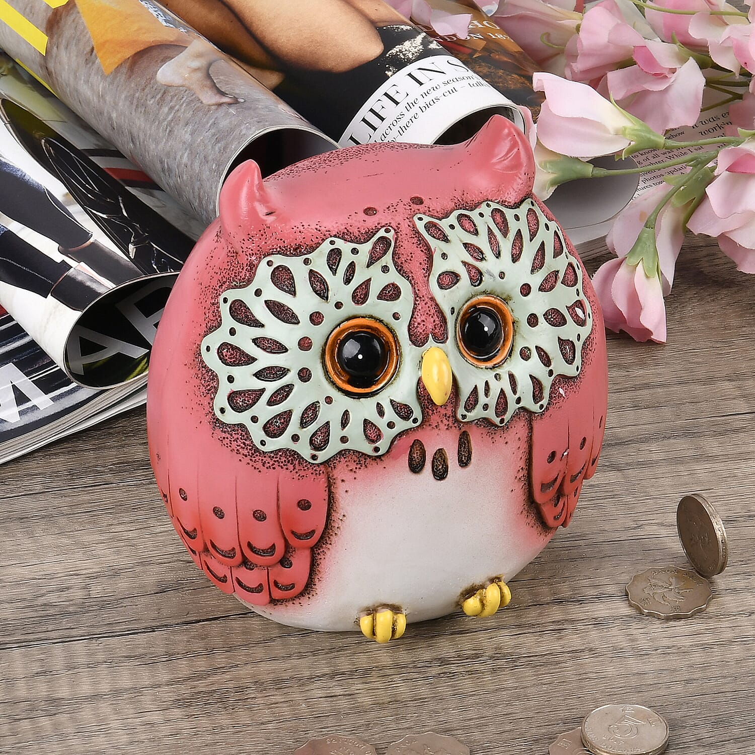 Cute Decorative Owl Figurine Money Bank - Pink 7678673 2