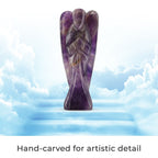 Handcarved Amethyst Guardian Angel Figurine Sculpture (Size 8 Cm) & Butterfly Stretchable Bracelet Presented in Velvet Pouch With Gift Card