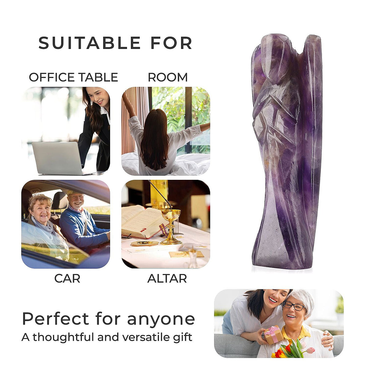 Handcarved Amethyst Guardian Angel Figurine Sculpture (Size 8 Cm) &amp; Butterfly Stretchable Bracelet Presented in Velvet Pouch With Gift Card V32575727 5