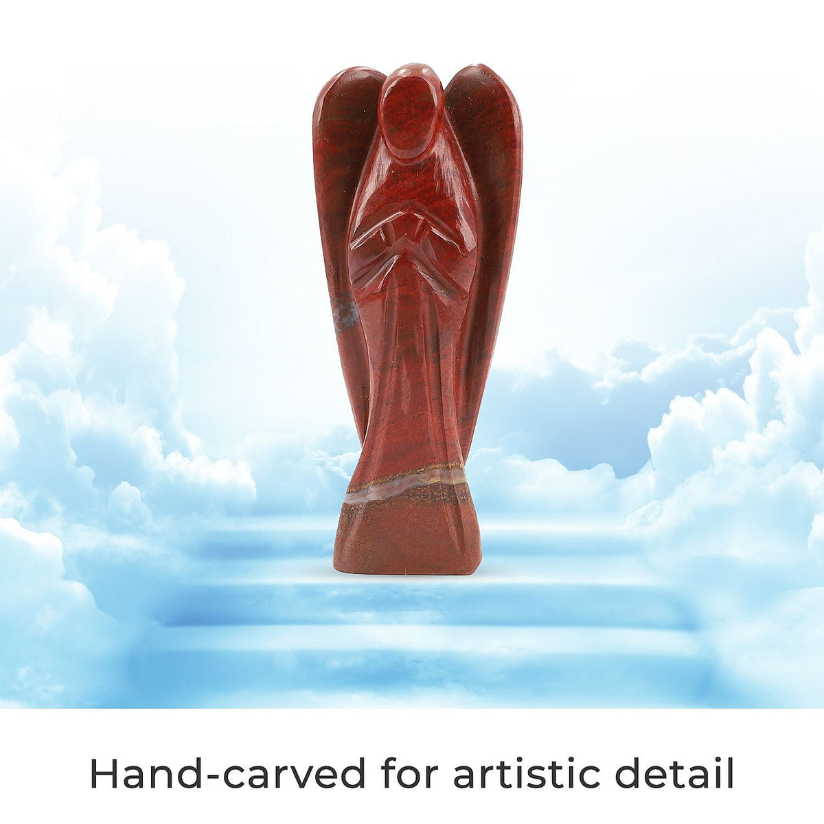 Handcarved Red Jasper Guardian Angel Figurine Sculpture (Size 8 Cm) &amp; Butterfly Stretchable Bracelet Presented in Velvet Pouch With Gift Card V32518892 3