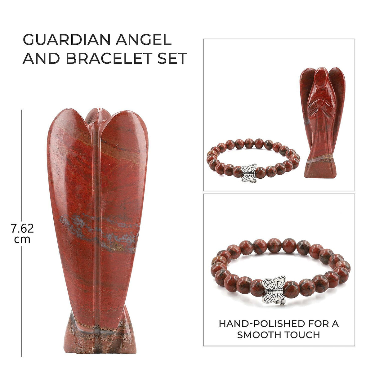 Handcarved Red Jasper Guardian Angel Figurine Sculpture (Size 8 Cm) &amp; Butterfly Stretchable Bracelet Presented in Velvet Pouch With Gift Card V32518892 5