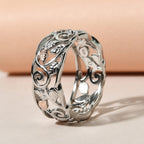Designer Inspired- 18K Vermeil Rose Gold Plated and Platinum Overlay Sterling Silver Leaf Ring