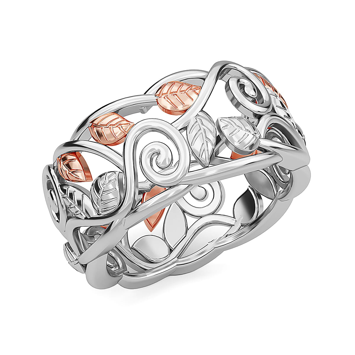 Filigree Leaf Ring in Sterling Silver with Platinum and 18K Vermeil Rose Gold V32513075 5