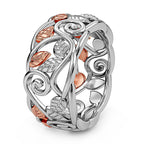 Designer Inspired- 18K Vermeil Rose Gold Plated and Platinum Overlay Sterling Silver Leaf Ring