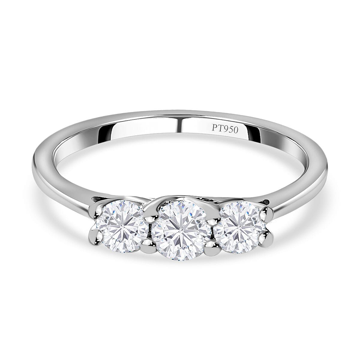 One Time Deal - 950 Platinum SGL Certified (I1-I2-GH) Diamond Trilogy Ring 0.50 Ct, Platinum Wt. 3.78 Gms.