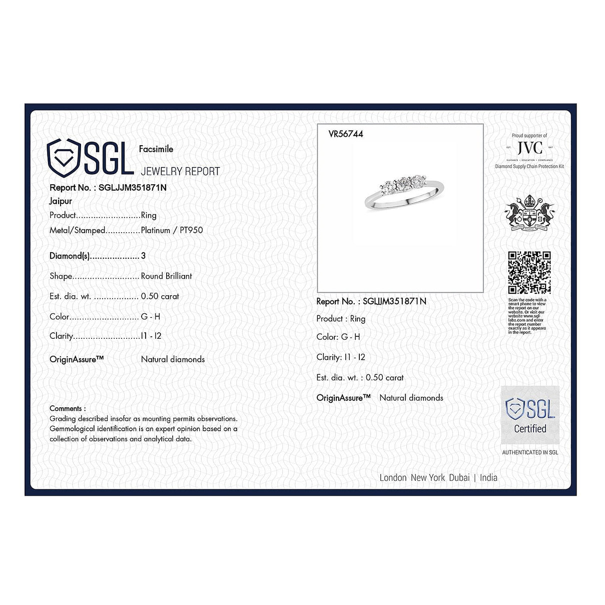 Diamond Trilogy Ring in 950 Platinum V32522026 7